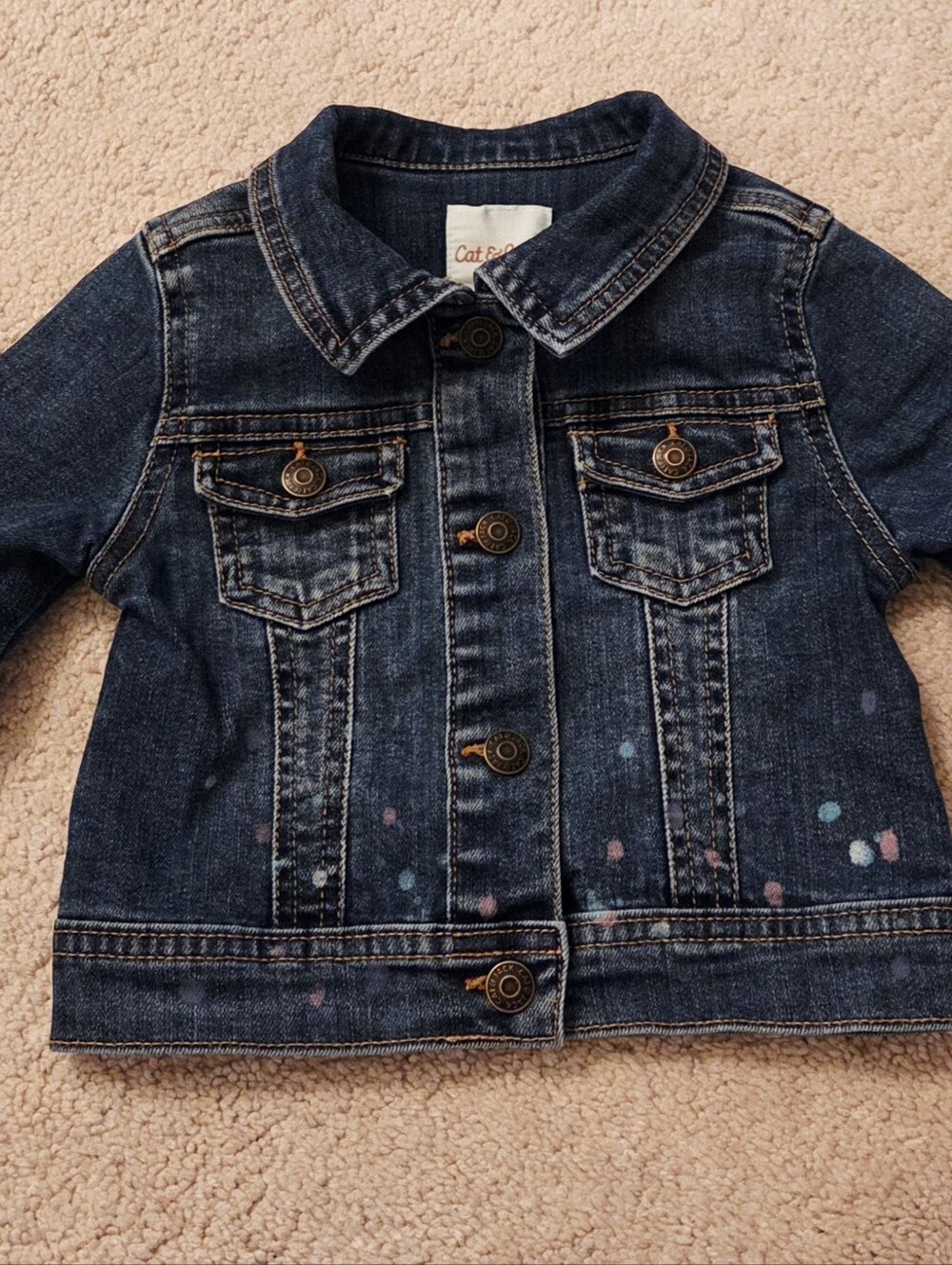 Cat & Jack Girls Dark Blue Denim Jacket with Paint-Splash Accents